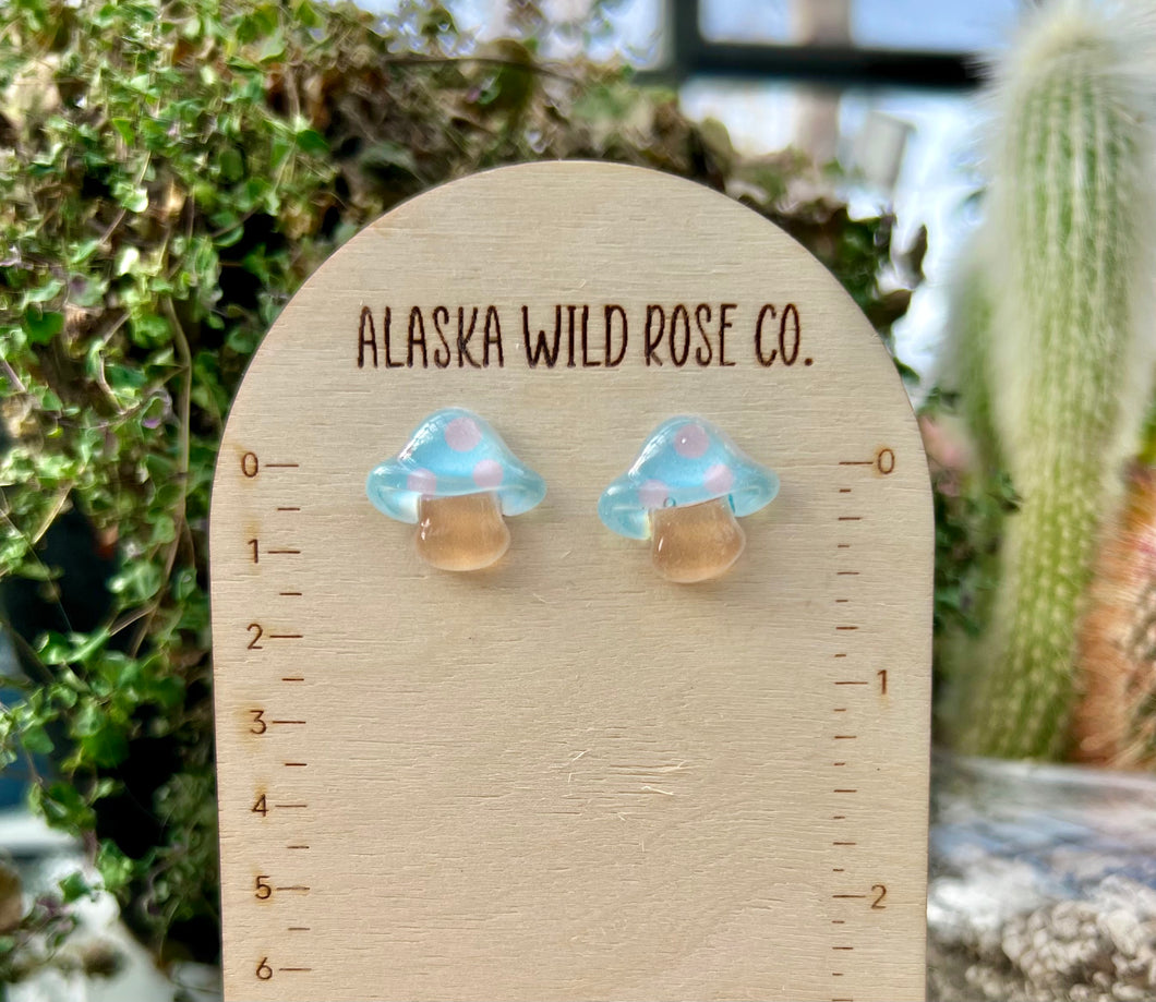 Blue Jelly Mushroom Stud Earrings