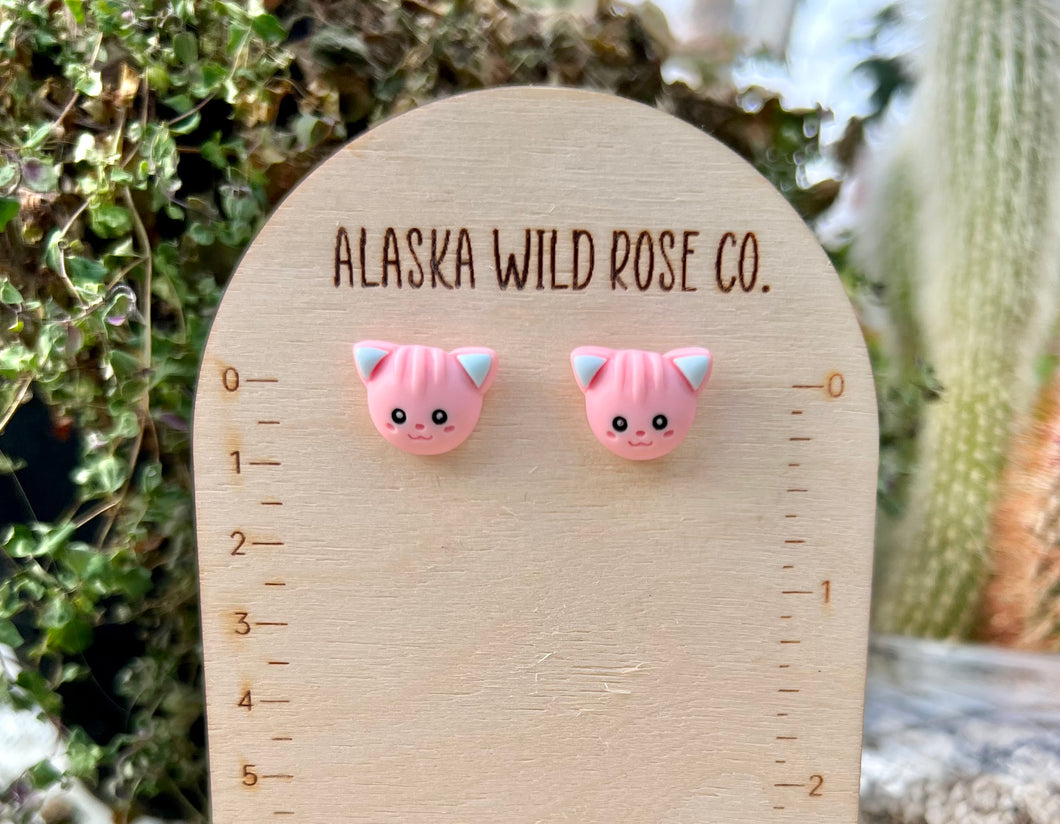 Pink Cat Stud Earrings