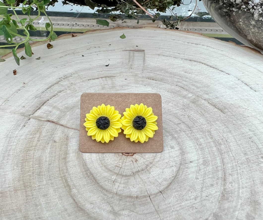 Yellow and Black Sunflower Stud Earrings