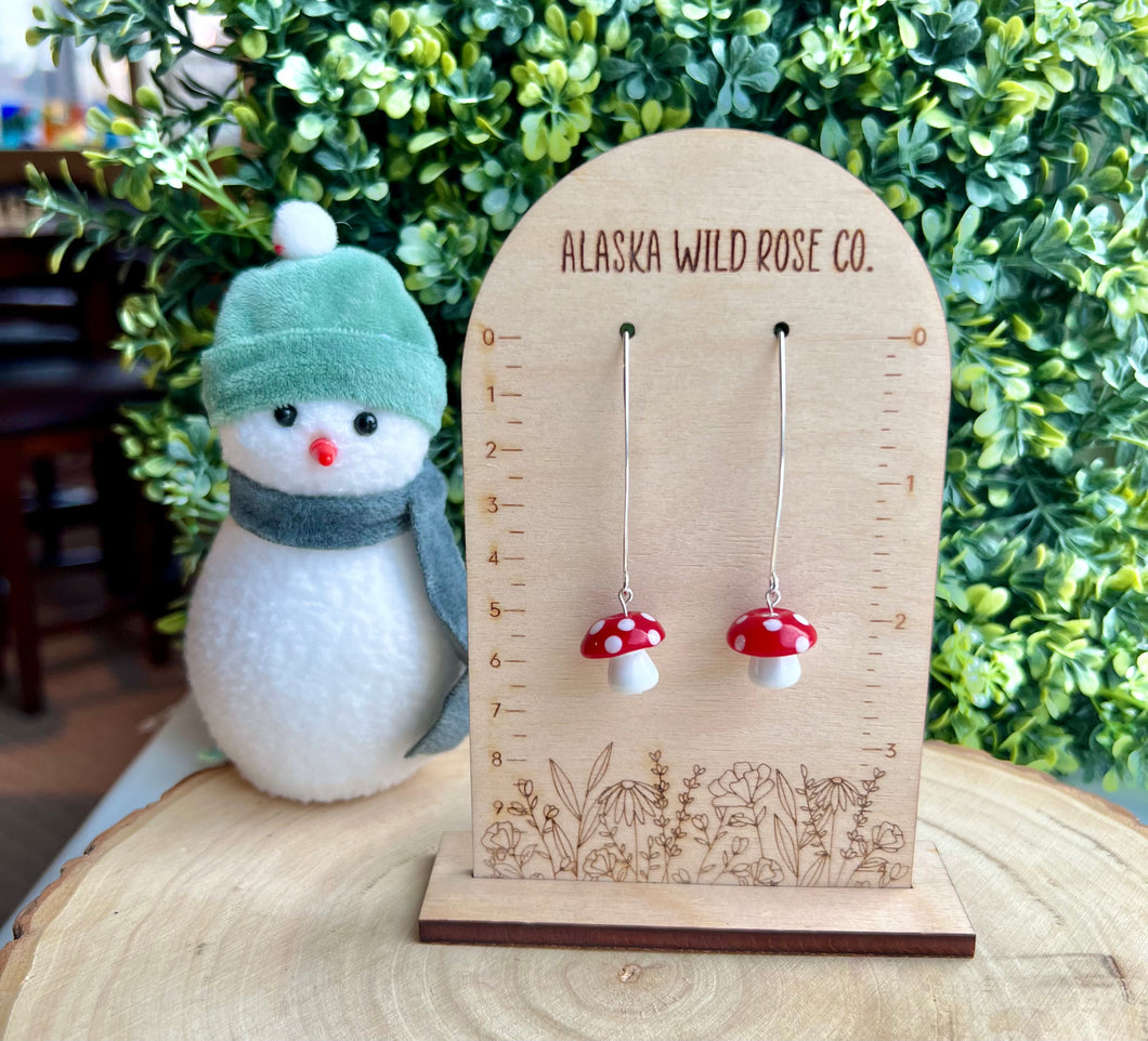 Red Mushroom Silver Wire Threader Earrings