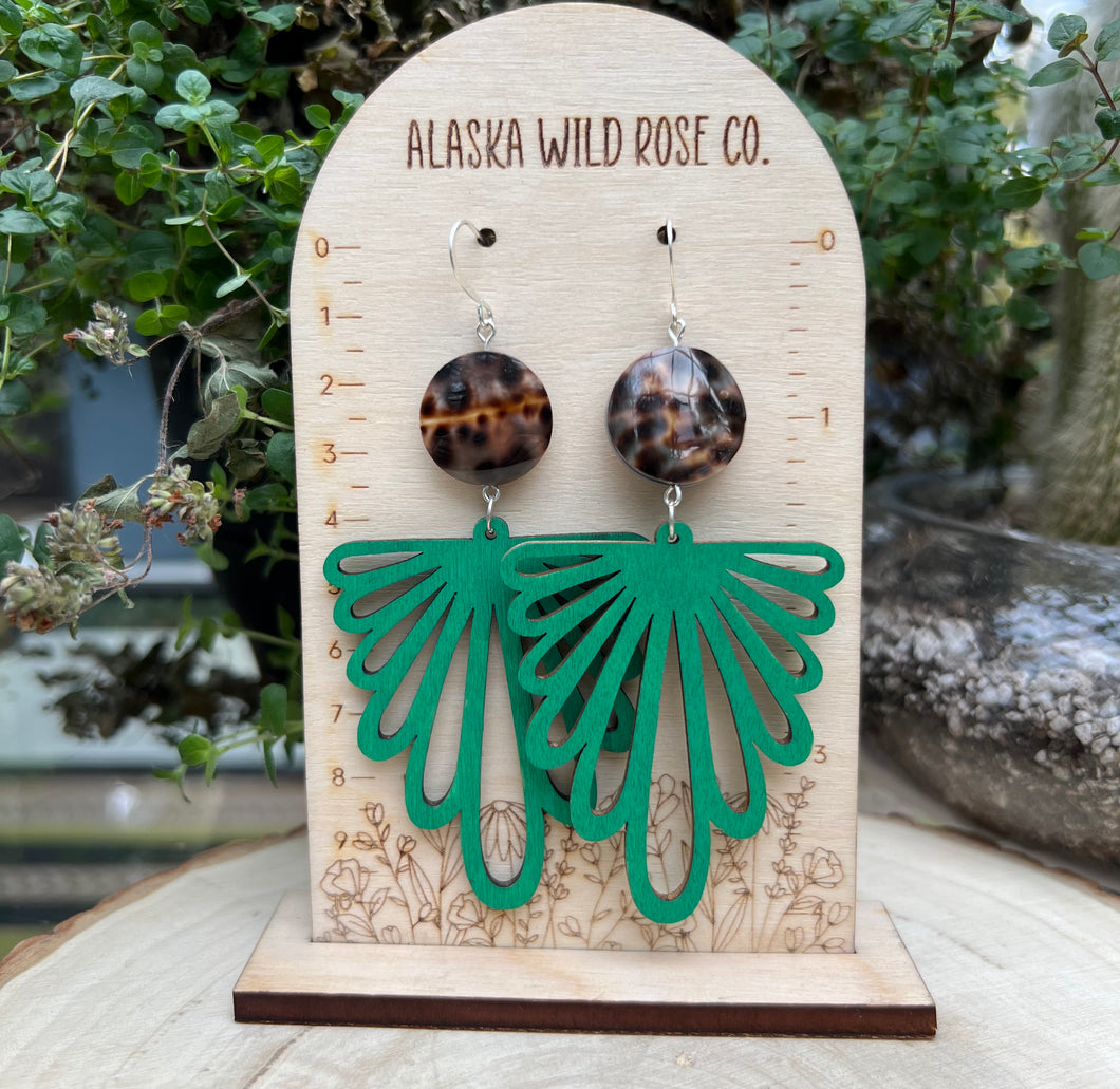 Cowrie Shell and Wood Earrings