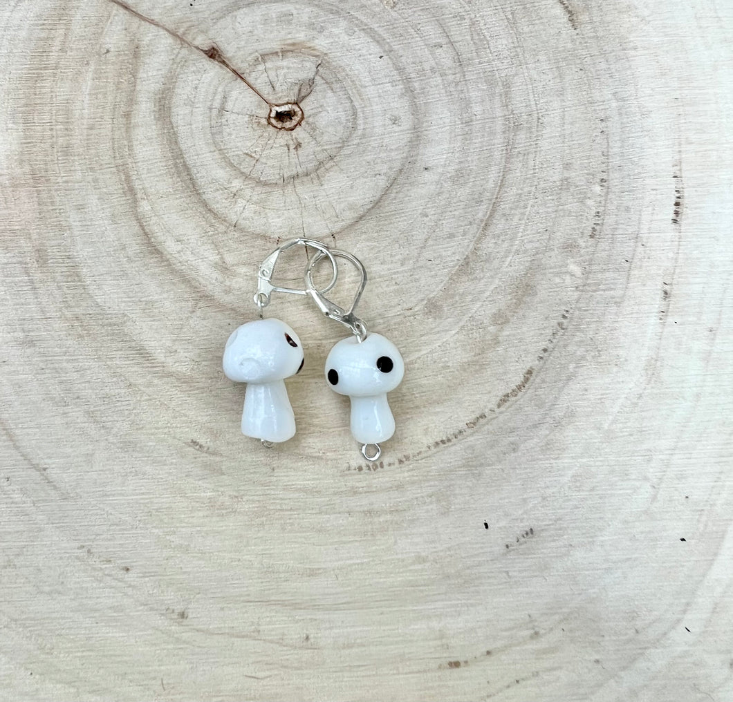 White Mushroom Silver Lever-Back Earrings
