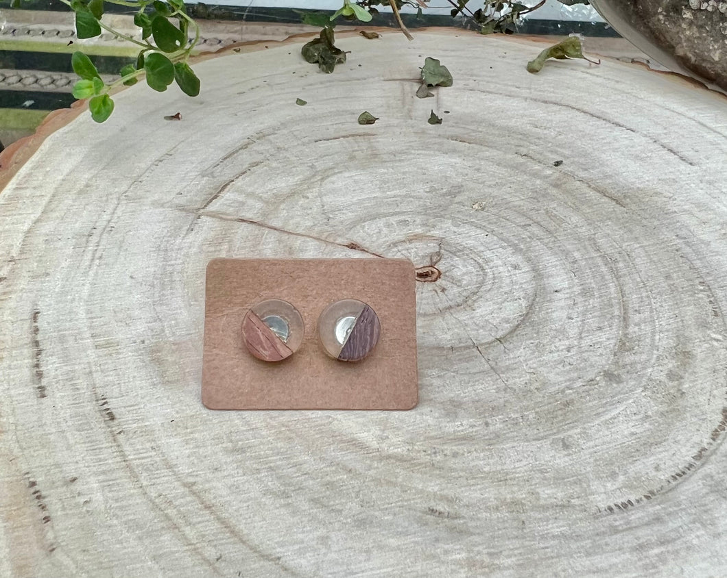 Clear Wood and Resin Stud Earrings