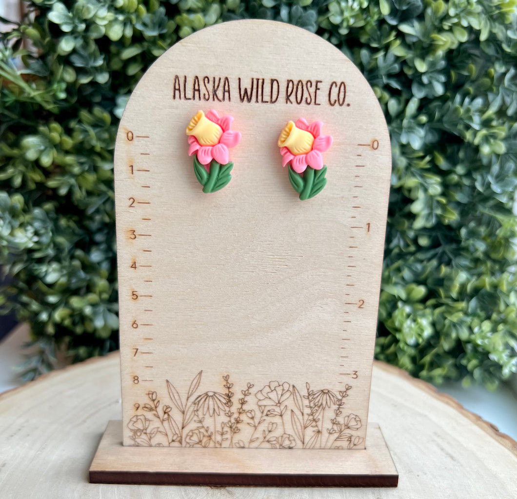 Pink Daffodil Stud Earrings