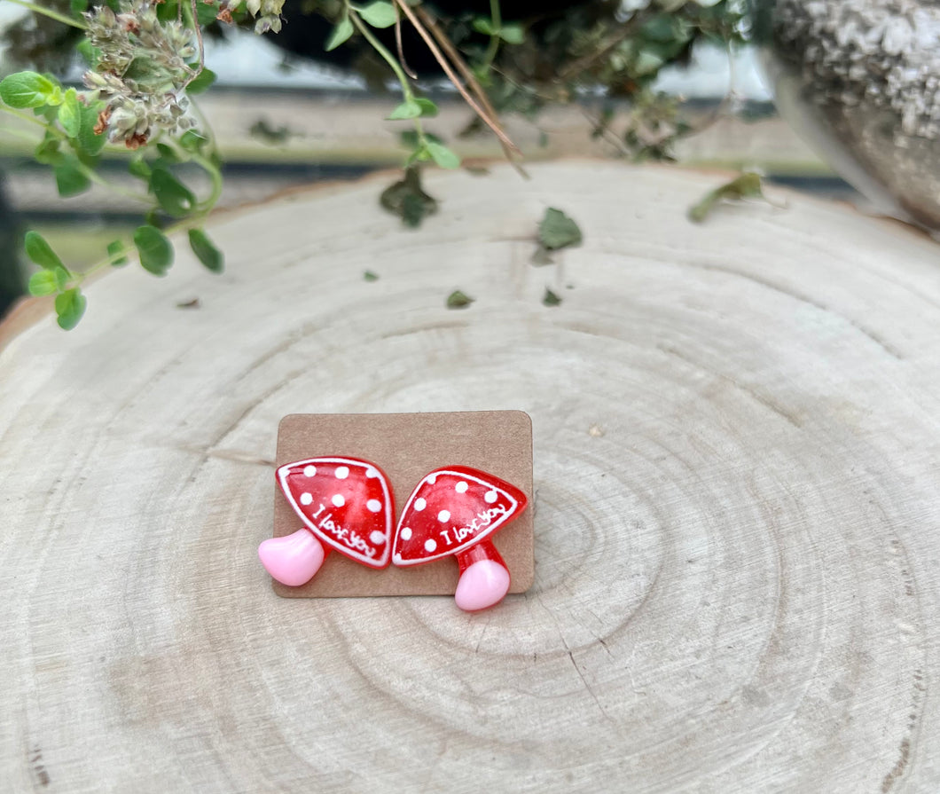 Red and Pink Sweetheart Mushroom Stud Earrings