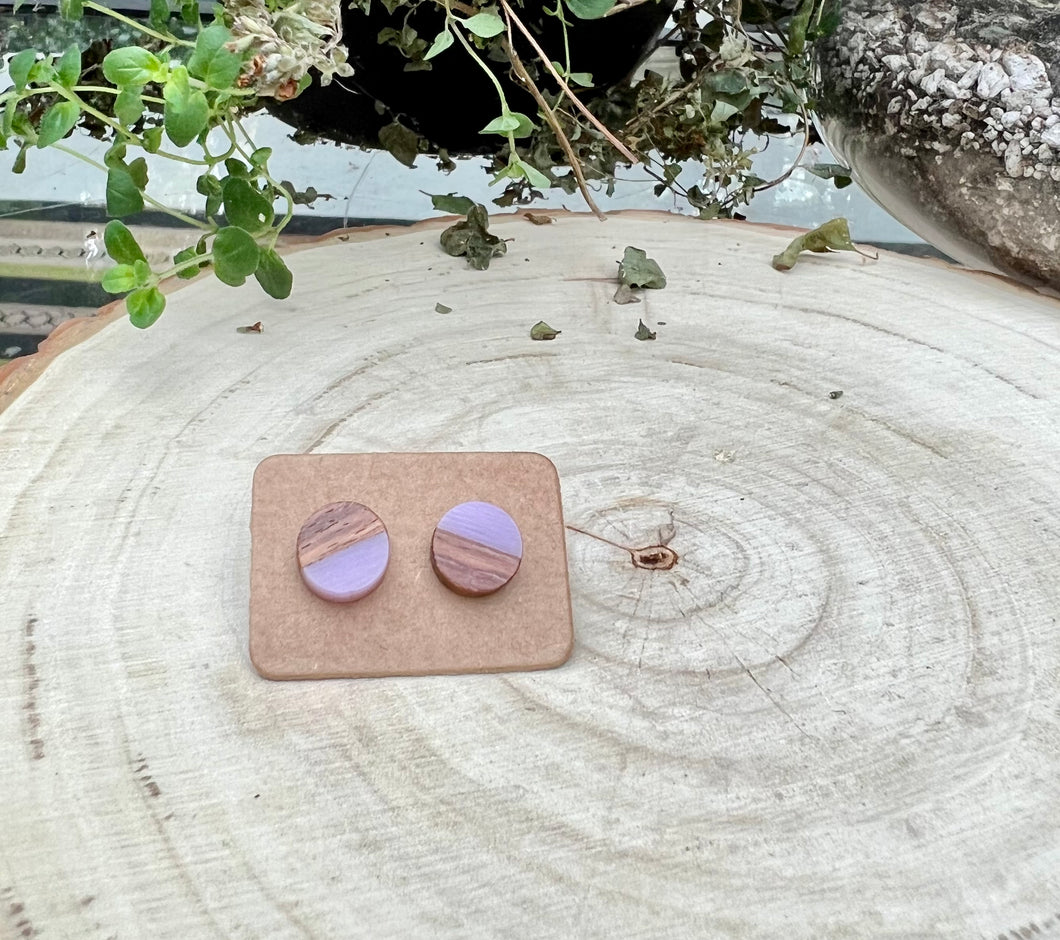 Lilac Wood and Resin Stud Earrings