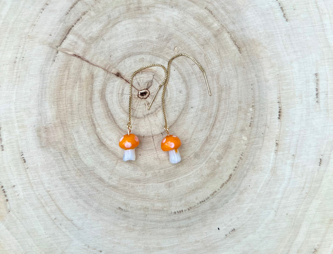 Orange Mushroom Threader Earrings